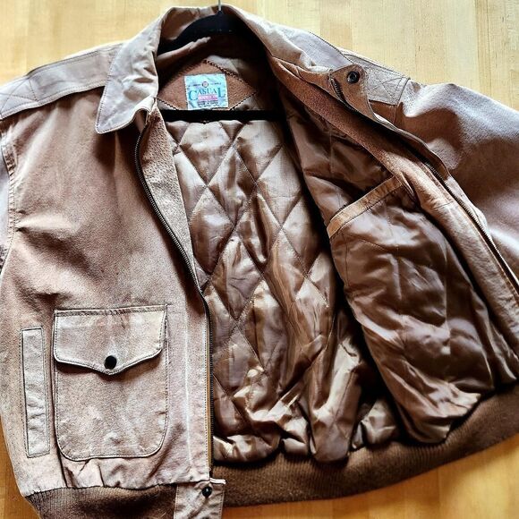 Vintage 1980s Brown Suede Aviator Bomber: 80s Leather Flight Jacket, Medium - Picture 5 of 8